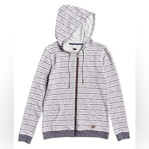 Roxy Mood Indigo Sunday Trippin Stripes Zip-Up Hoodie, grey & white, size small